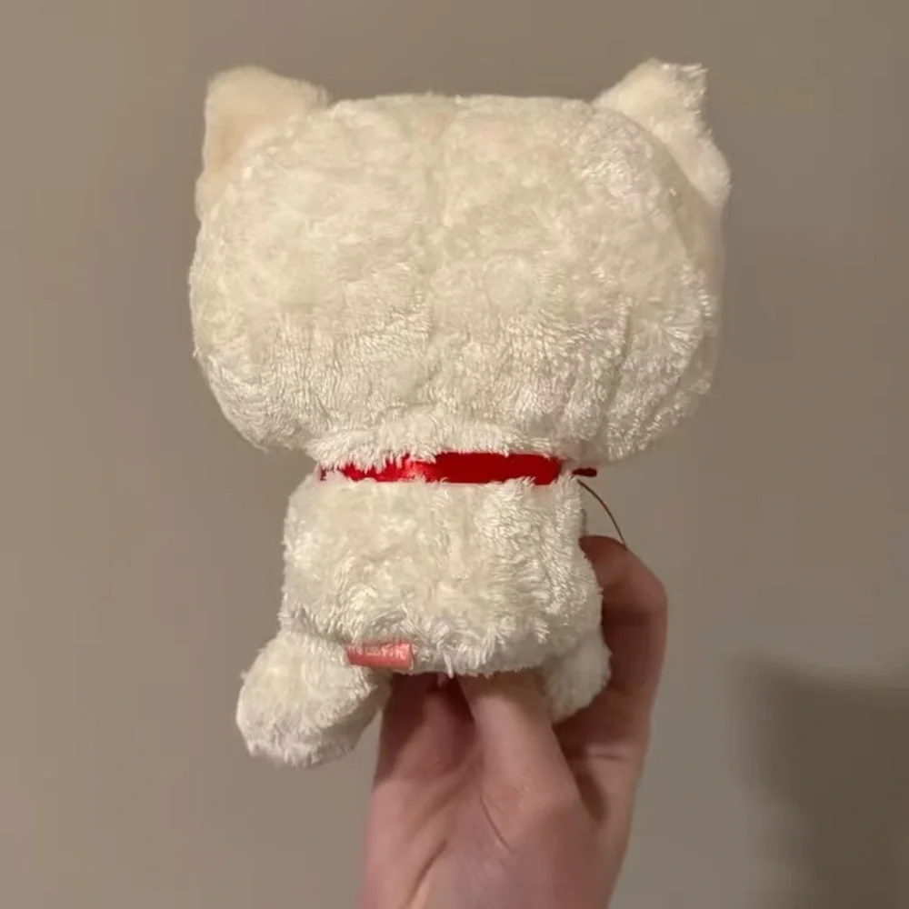 Adorable Cream Cat Plush Toy with Red Bow